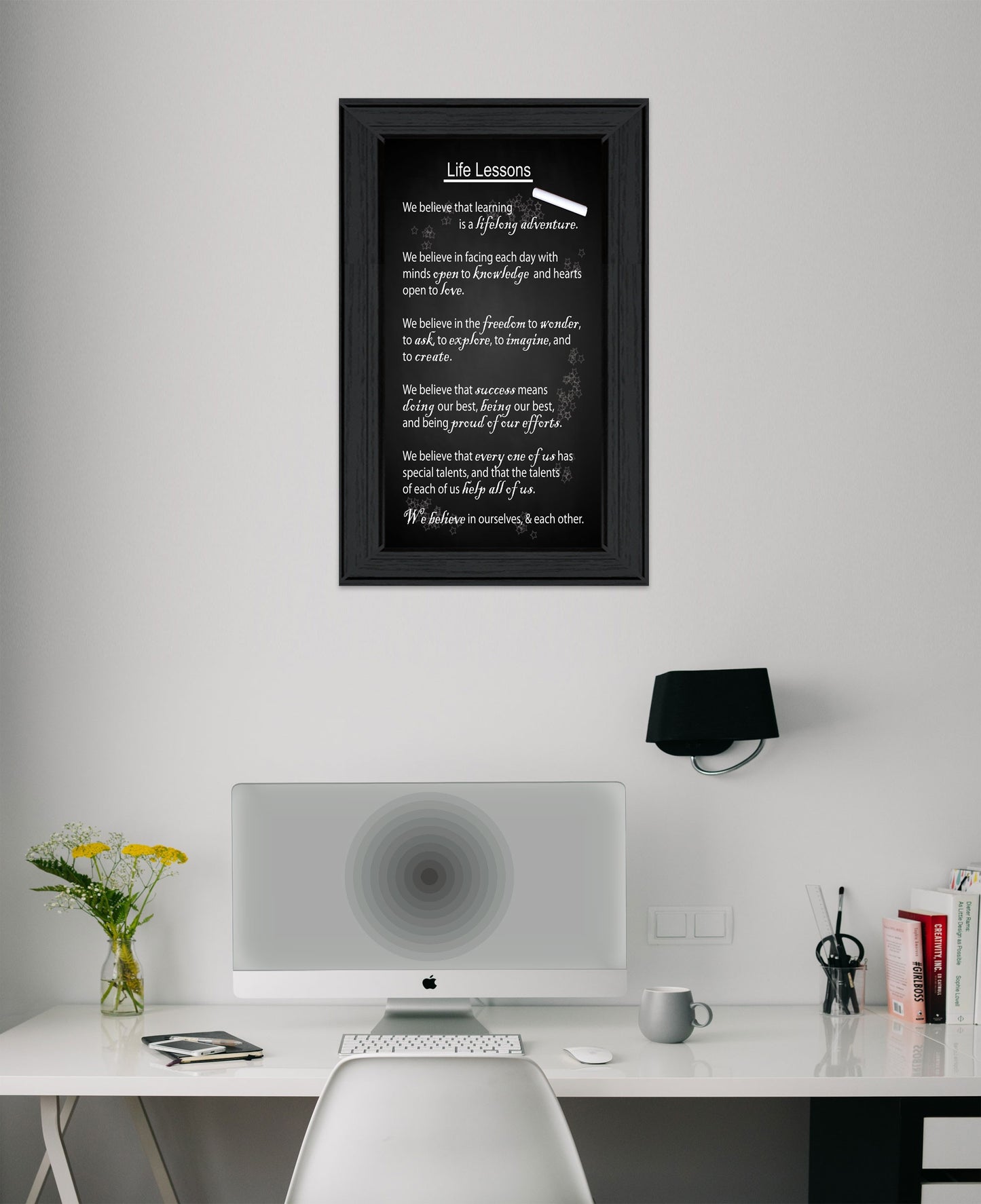 Black and White Life Lessons Black Framed Print Wall Art