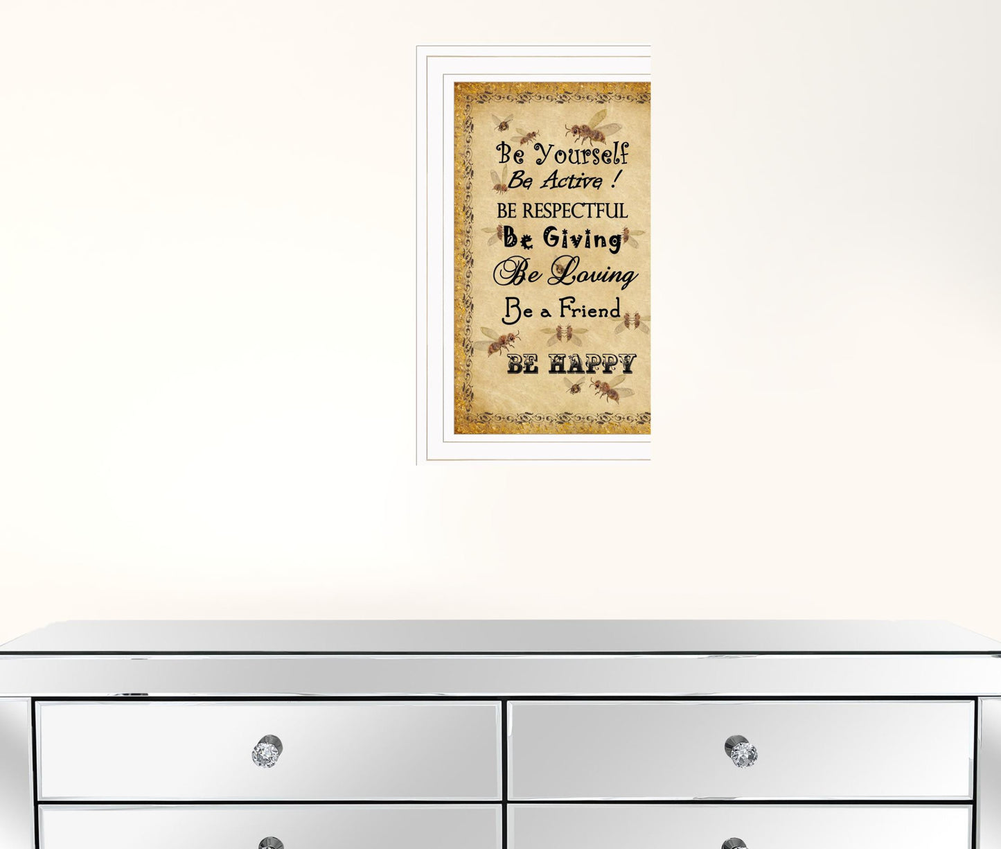 BEE HAPPY White Framed Print Wall Art