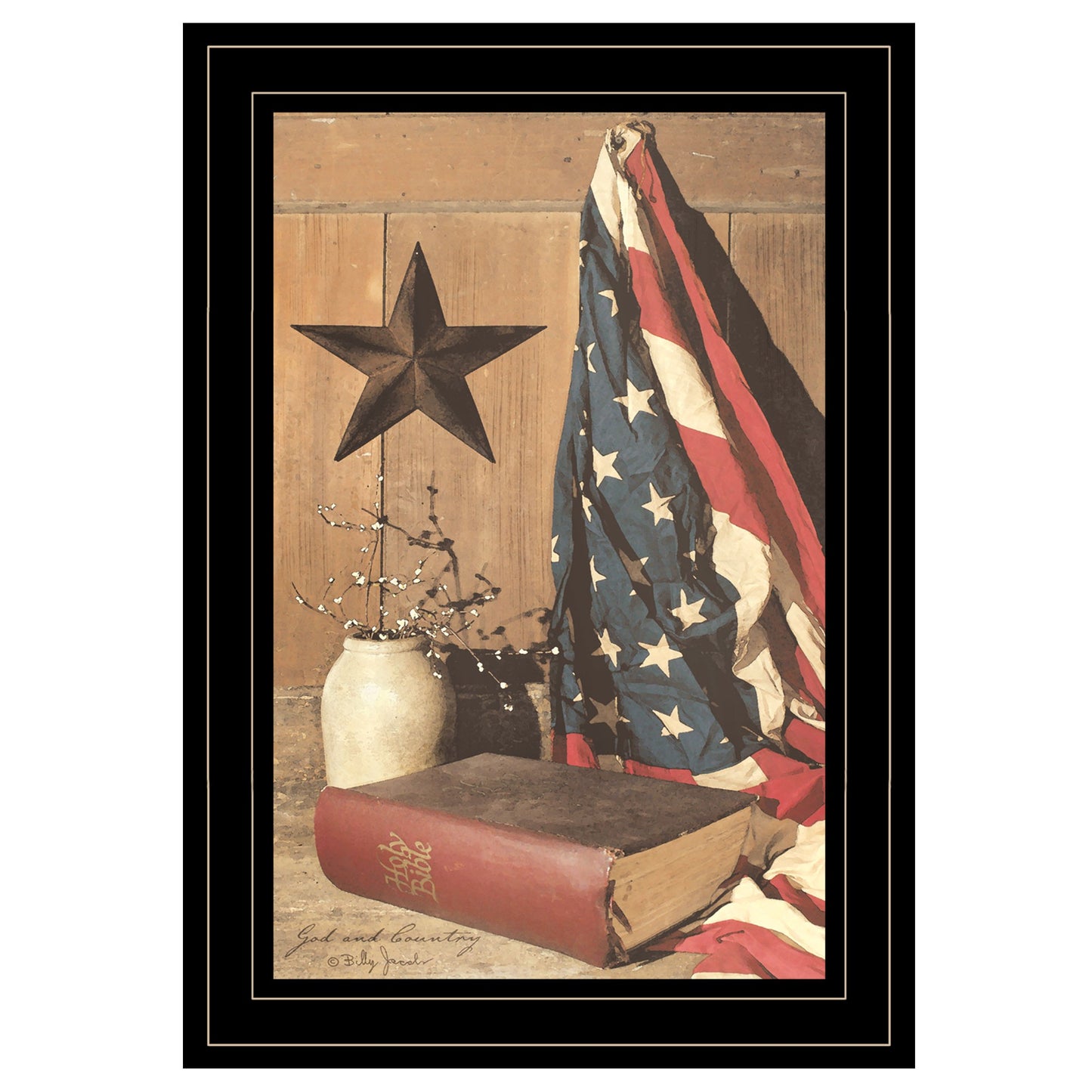 God And Country 3 Black Framed Print Wall Art