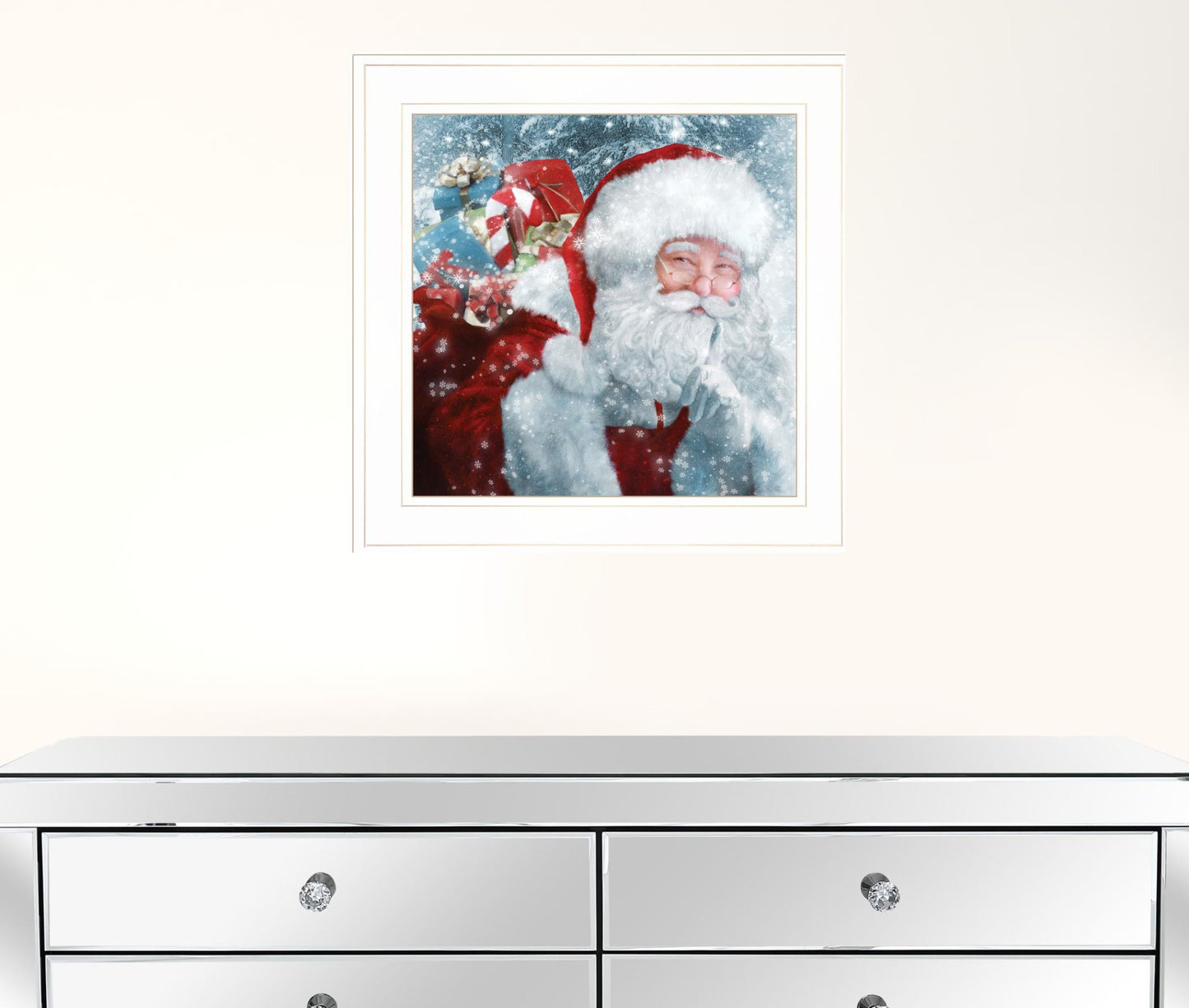 Santa With Presents 1 White Framed Print Wall Art