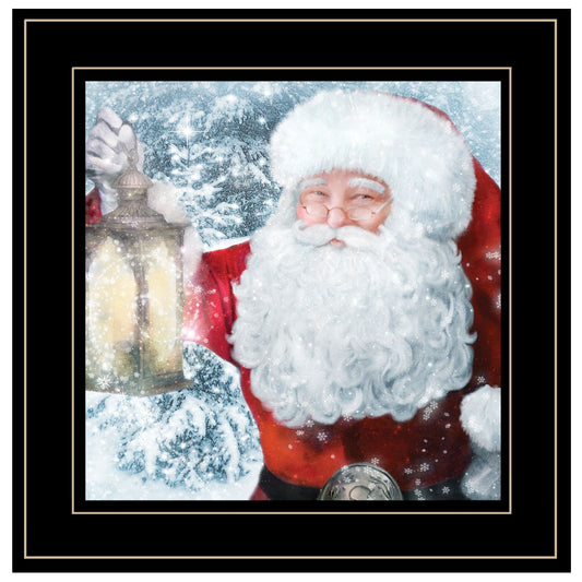 Santa With Lantern Black Framed Print Wall Art