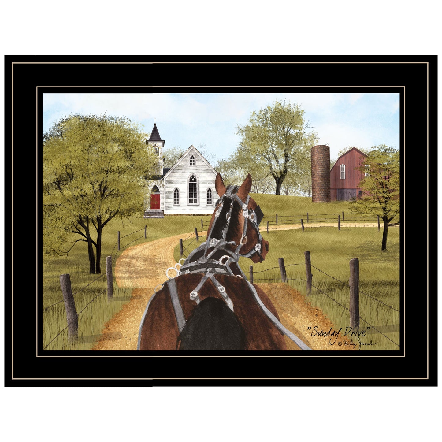 Amish On Sunday Drive 2 Black Framed Print Wall Art
