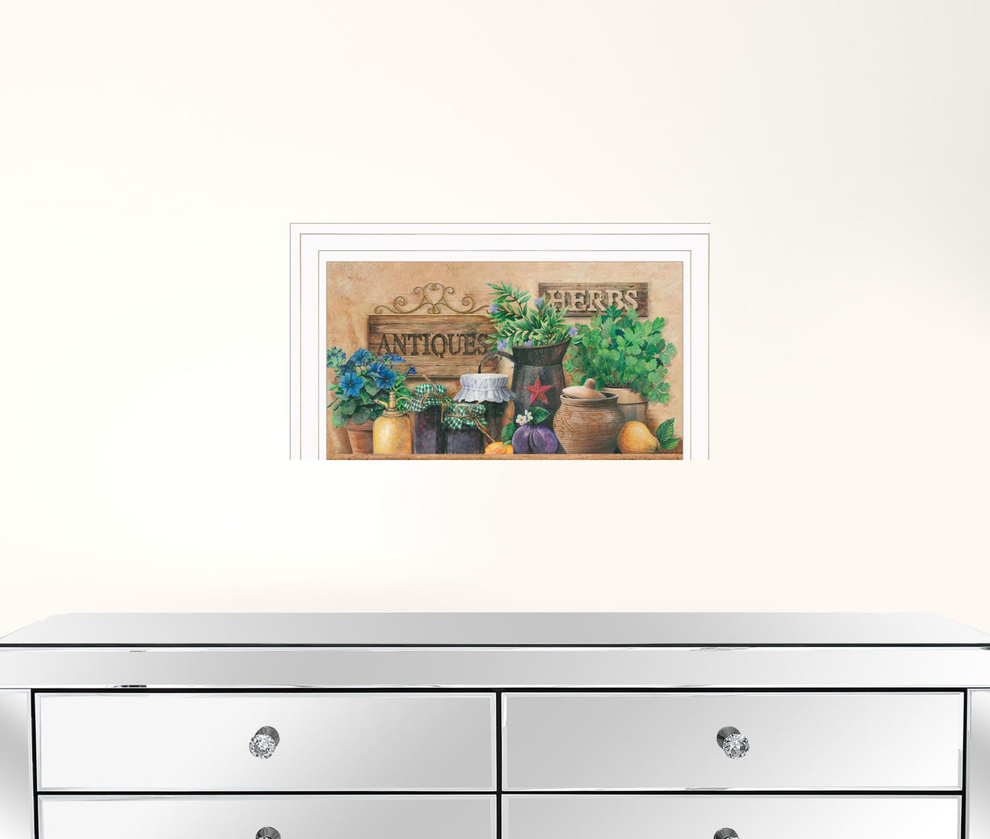 Antiques And Herbs 1 White Framed Print Wall Art