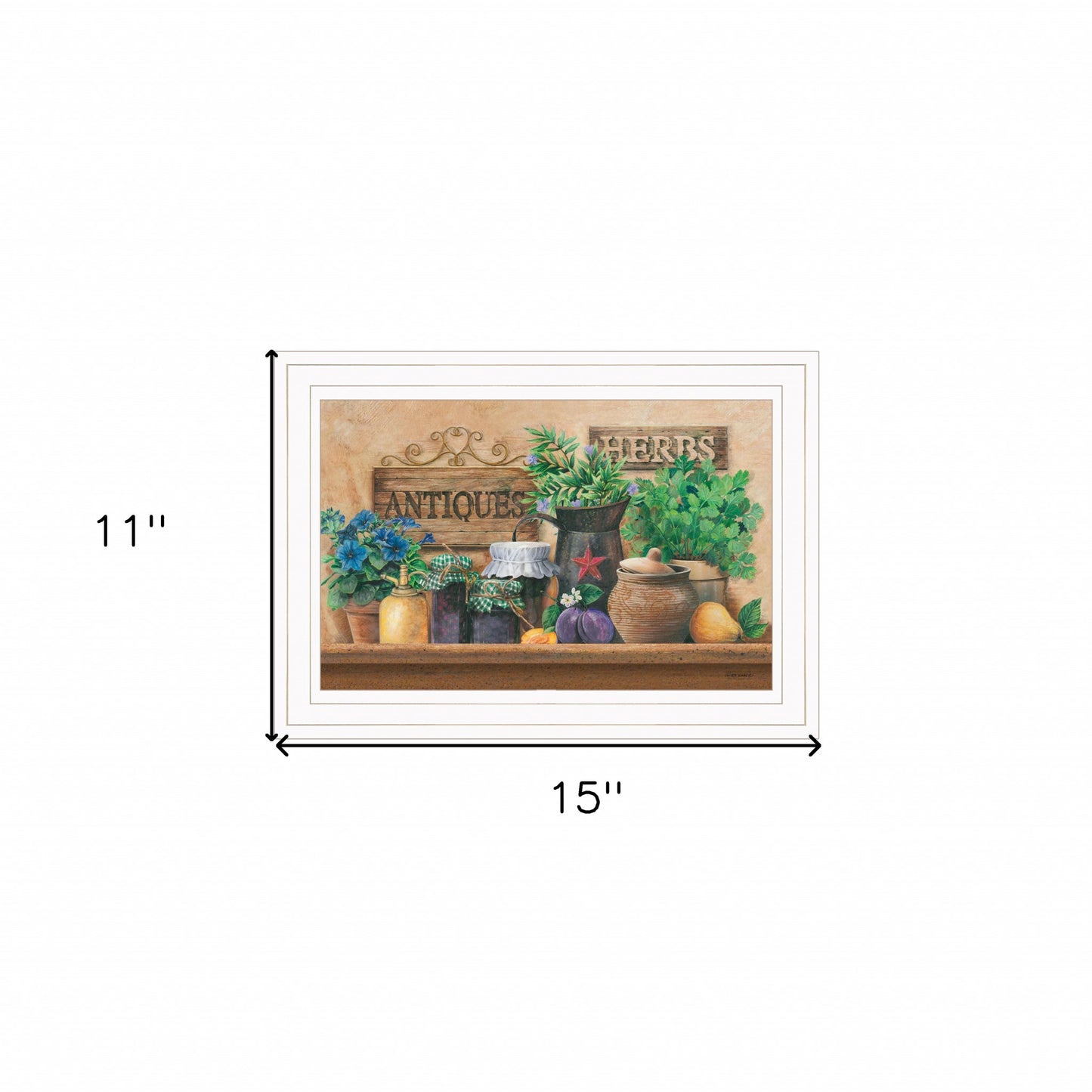 Antiques And Herbs 1 White Framed Print Wall Art
