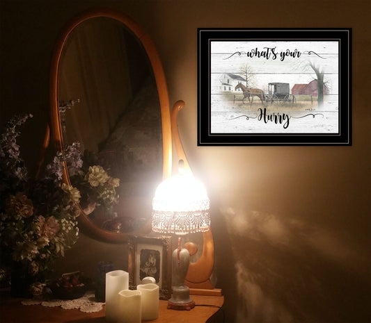 Whats Your Hurry Amish Buggy Black Framed Print Wall Art