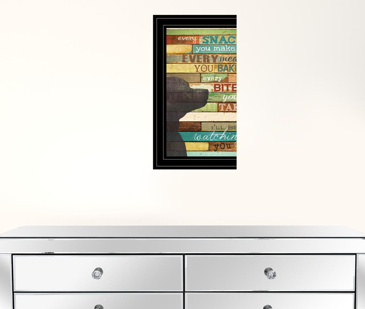 Colorful Dog Watching You Snack Black Framed Print Wall Art