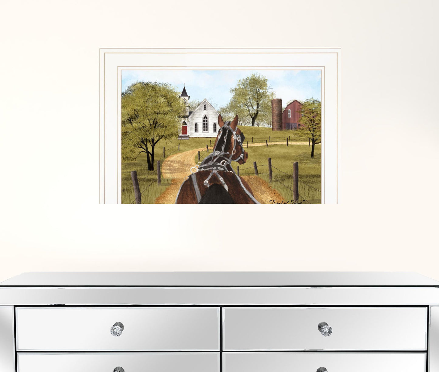 Amish On Sunday Drive 1 White Framed Print Wall Art