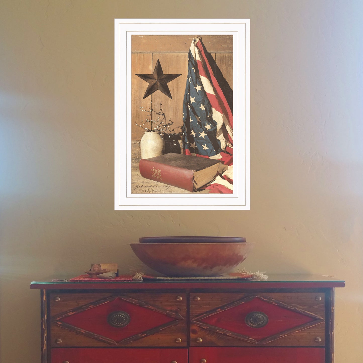 God And Country 1 White Framed Print Wall Art