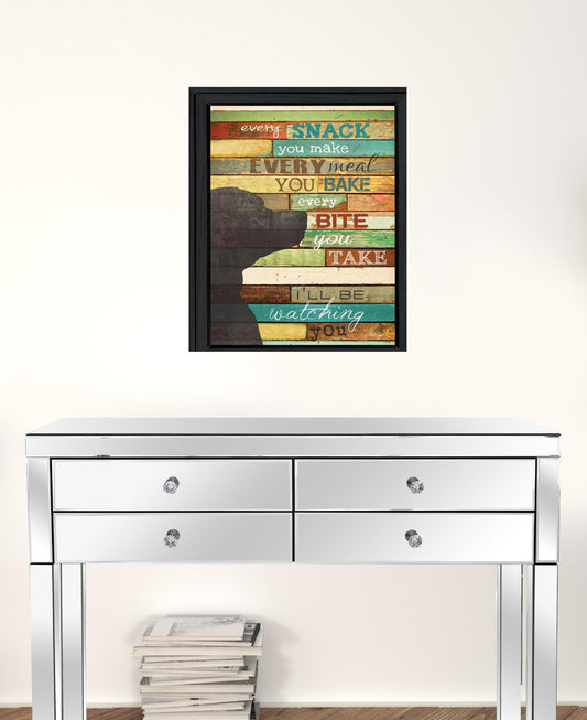 Colorful Dog Watching You Snack Black Framed Print Wall Art