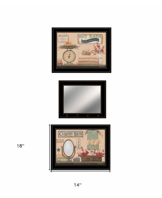Set Of Three Country Bath III 1 Black Framed Print Wall Art