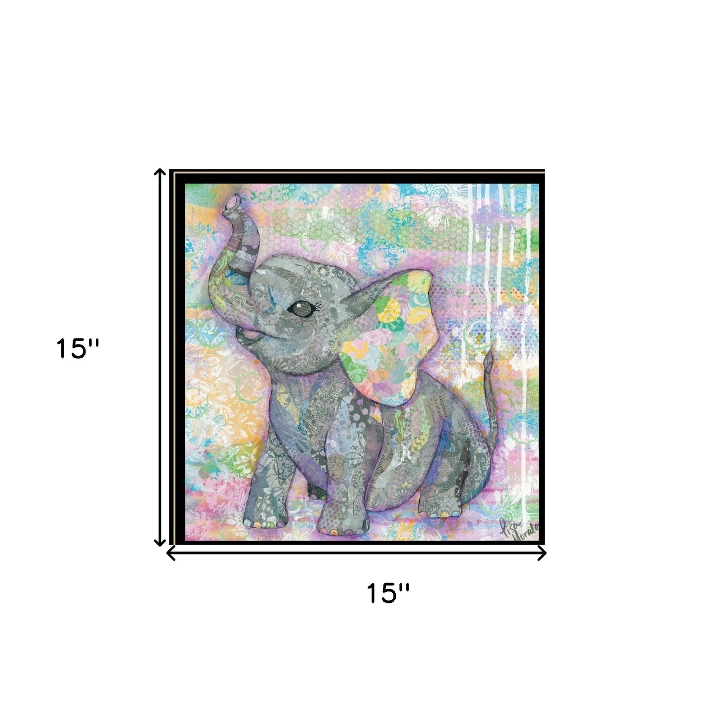 Set Of Three Whimsical Pastel Elephant Black Framed Print Wall Art with Mirror