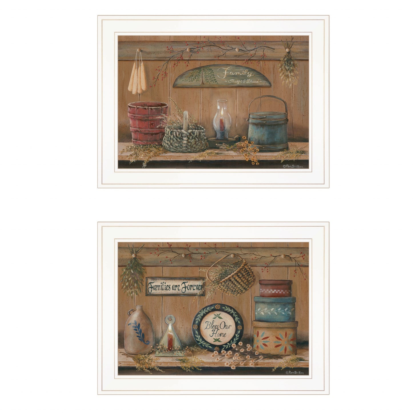 Set Of Two Bless Our Home Families are Forever White Framed Print Wall Art
