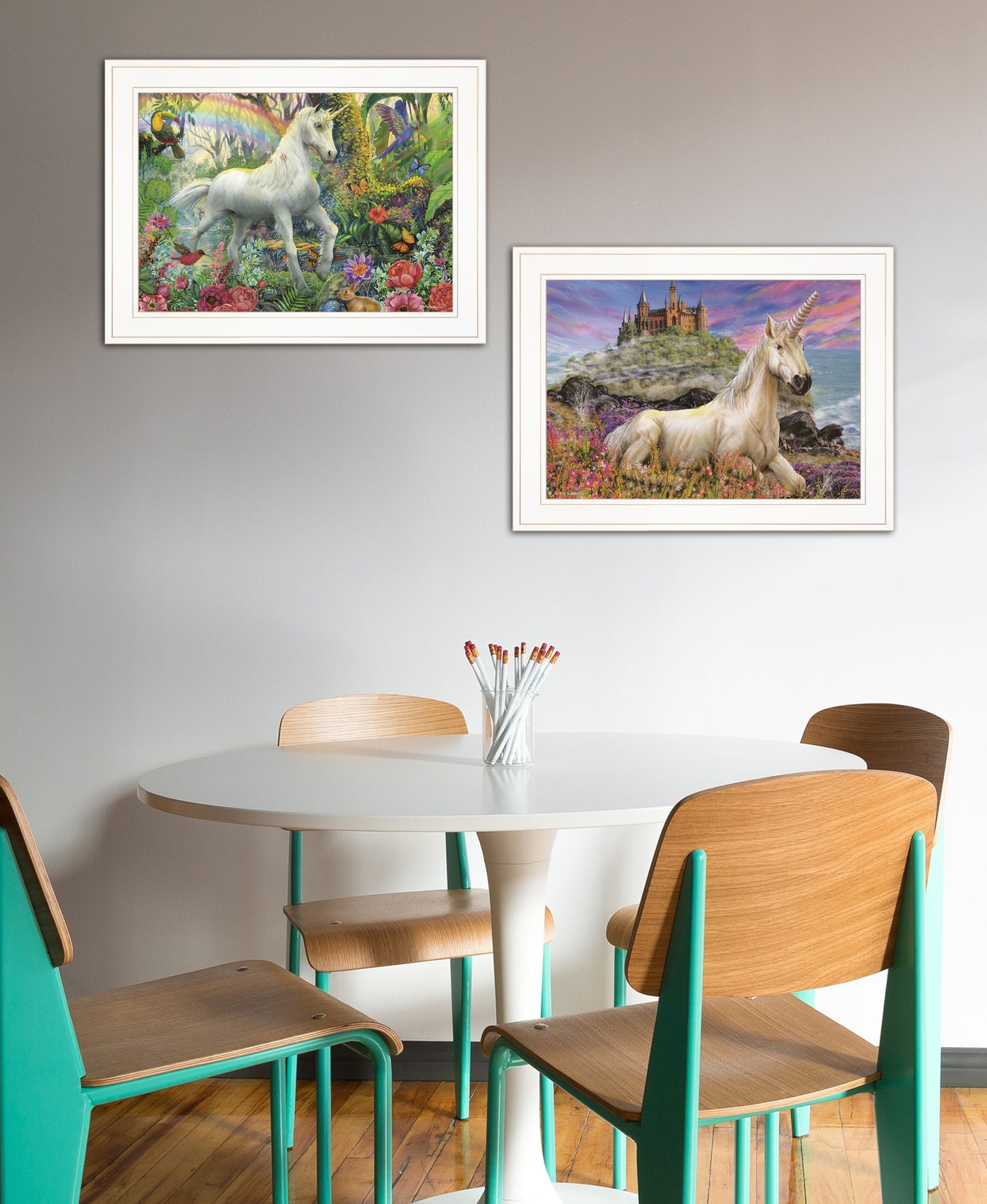 Set Of Two Colorful Unicorns For You White Framed Print Wall Art