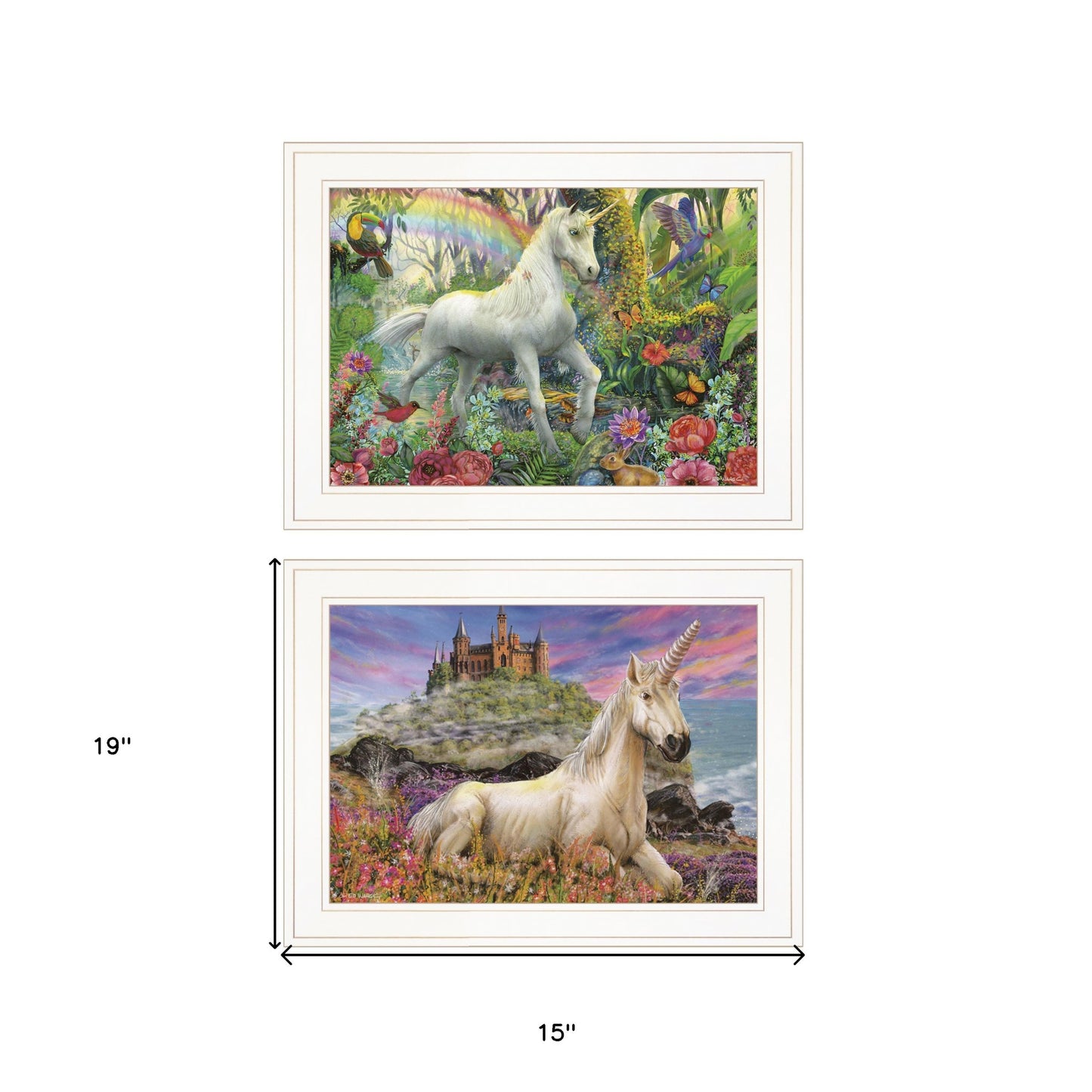 Set Of Two Colorful Unicorns For You White Framed Print Wall Art