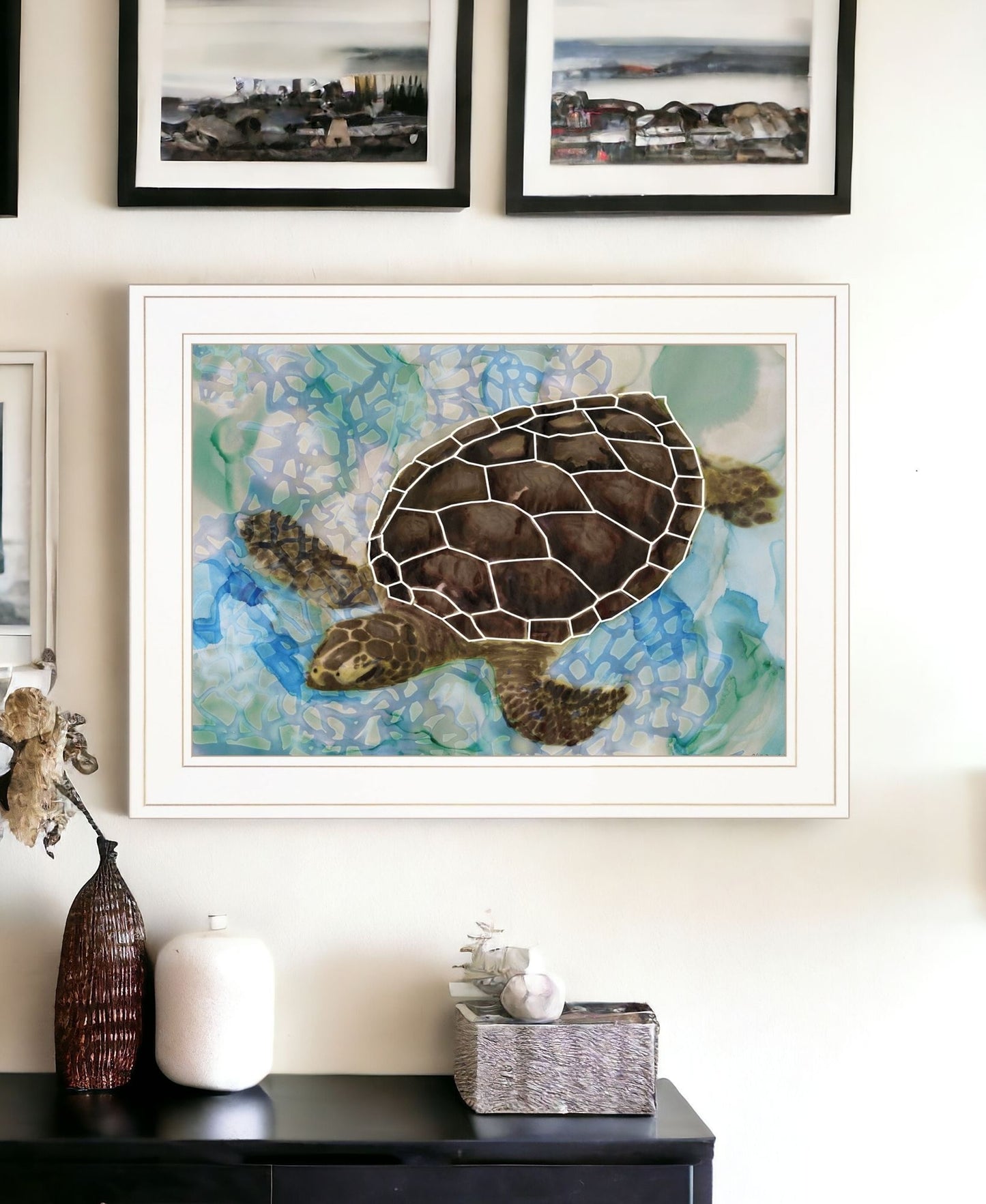 Sea Turtles Collage II 1 White Framed Print Wall Art