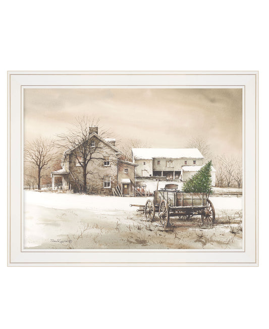 Bringing Home The Tree 2 White Framed Print Wall Art