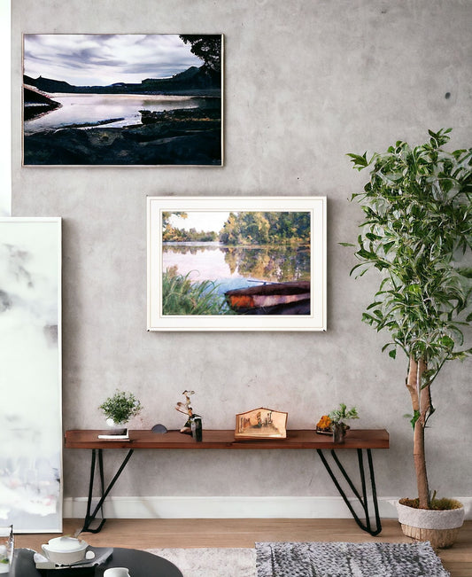 Rowboat Pond Landscape 2 White Framed Print Wall Art