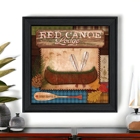 Red Canoe Lodge 2 Black Framed Print Wall Art