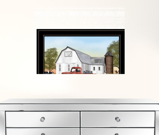 Red Milk Truck on the Farm Black Framed Print Wall Art