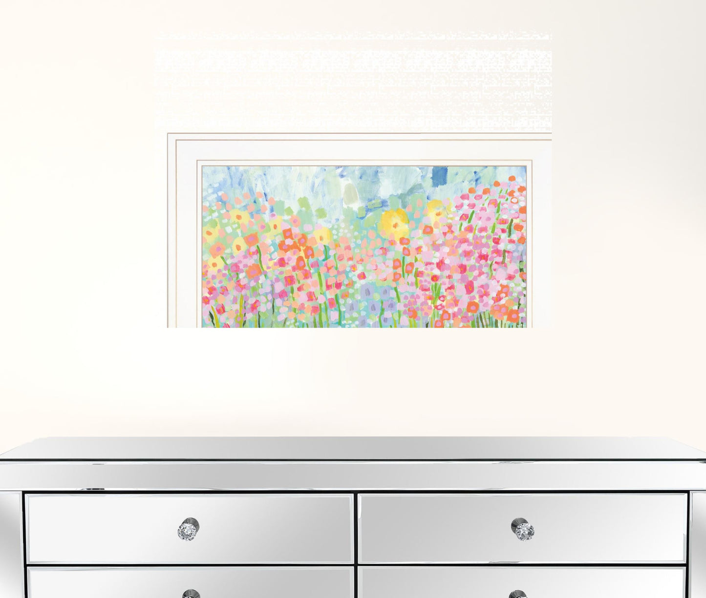 Colorful Abstract Field of Flowers White Framed Print Wall Art