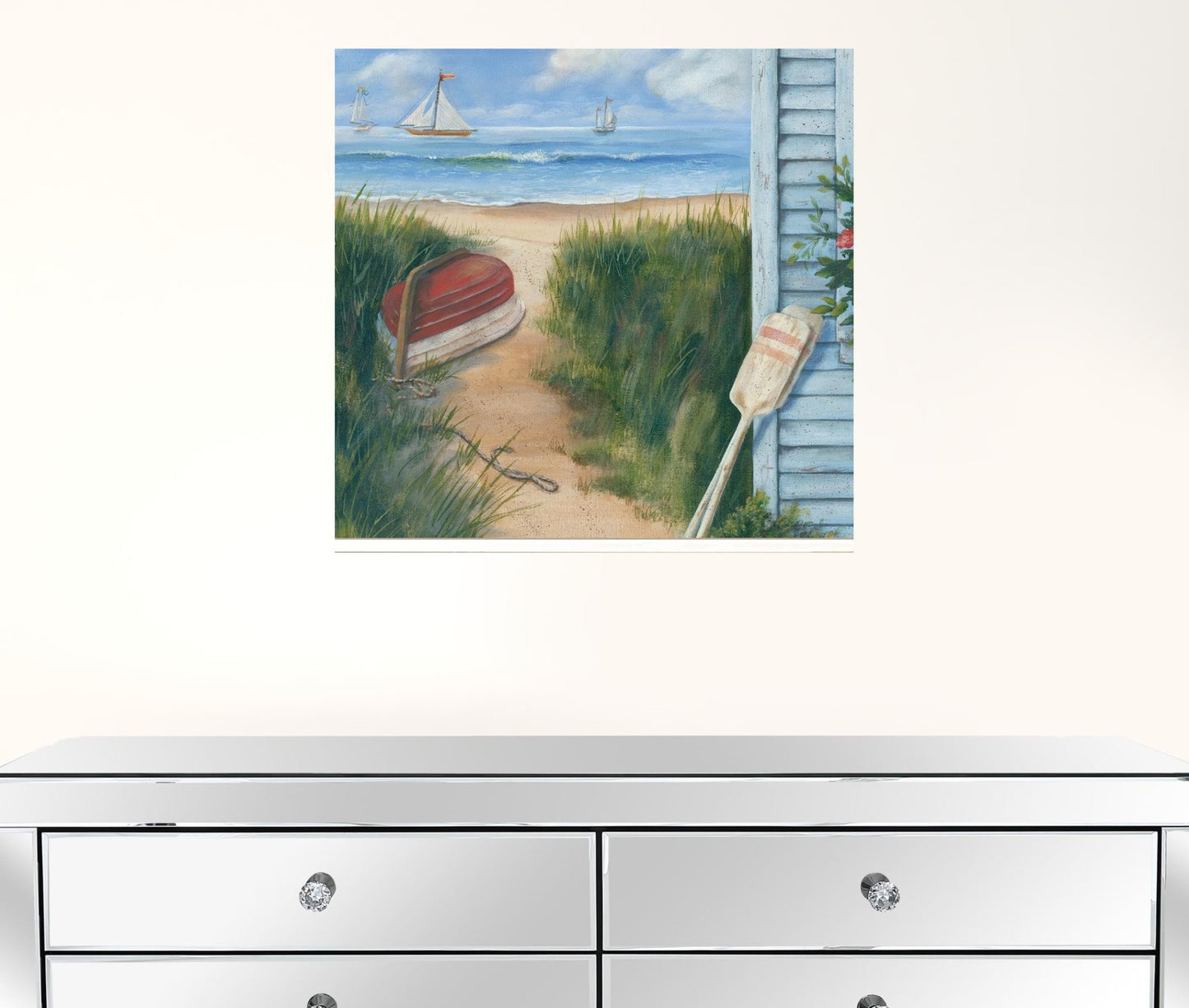 Beach Cottage 1 White Framed Print Wall Art