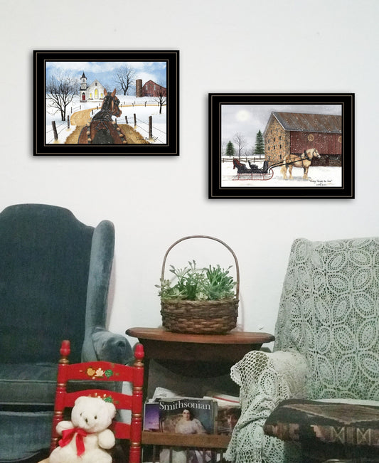 Set Of Two Sleigh Bells Ring 1 Black Framed Print Wall Art