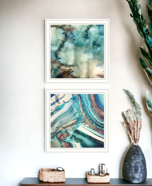 Set Of Two Earth Tones I And Sea II 2 White Framed Print Wall Art