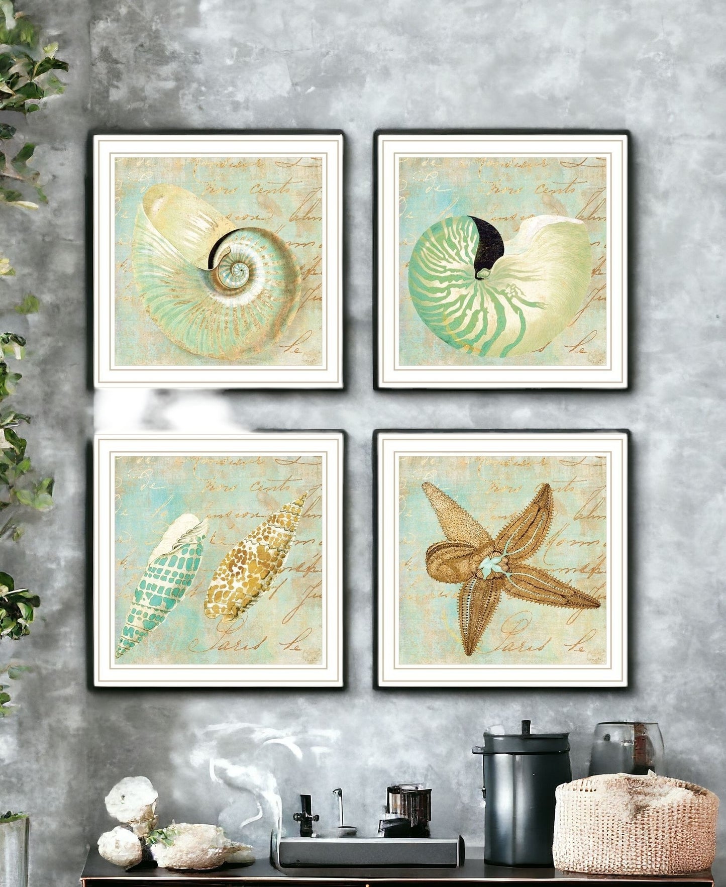 Set Of Four Ocean Collection 4-Piece 2 White Framed Print Wall Art