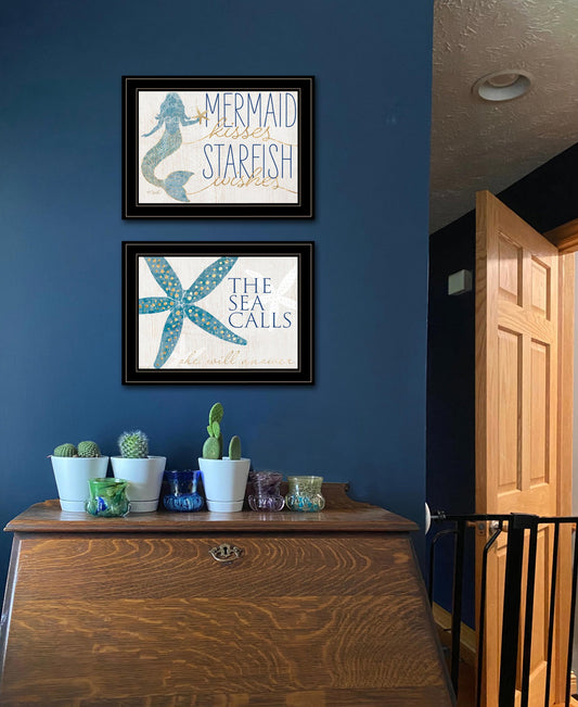 Set Of Two Mermaid Kisses Starfish Wishes 3 Black Framed Print Wall Art