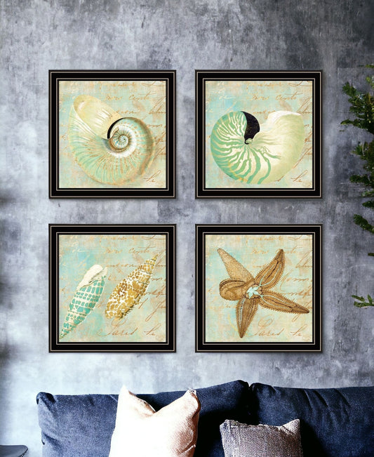 Set Of Four Ocean 1 Black Framed Print Wall Art