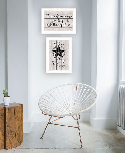 Set Of Two His Mercies And Thankful 1 White Framed Print Wall Art