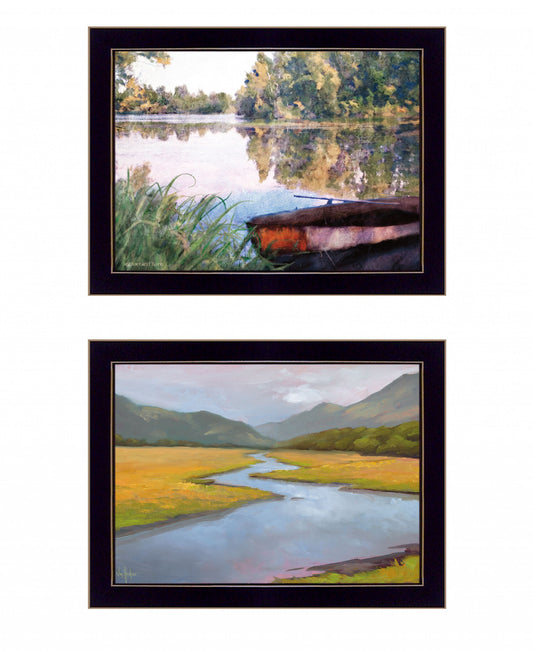 Set Of Two Serene Water 3 Black Framed Print Wall Art