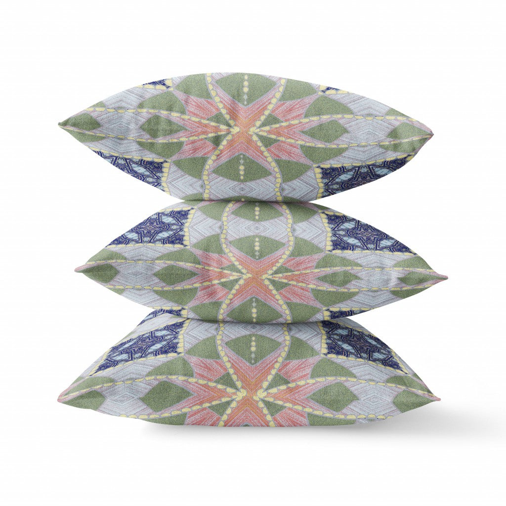 20" Green Pink Cosmic Circle Boho Suede Throw Pillow