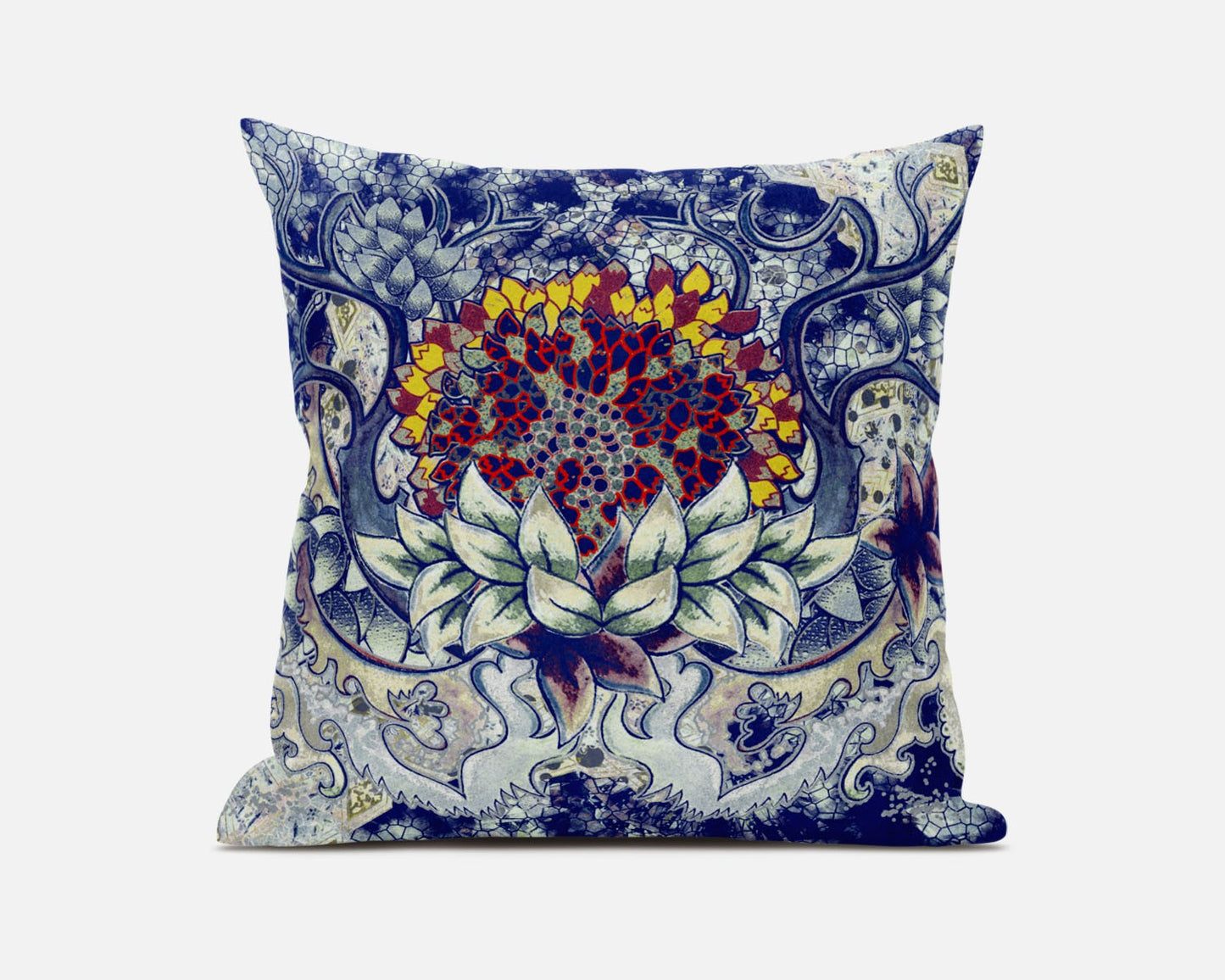 20” Blue Gray Flower Bloom Suede Throw Pillow