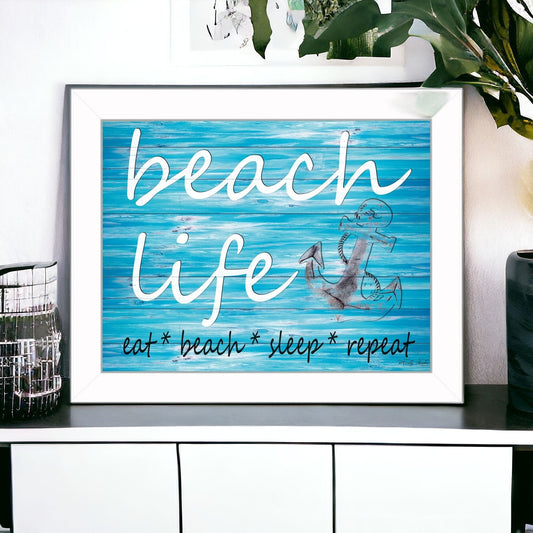 Beach Life 3 White Framed Print Wall Art