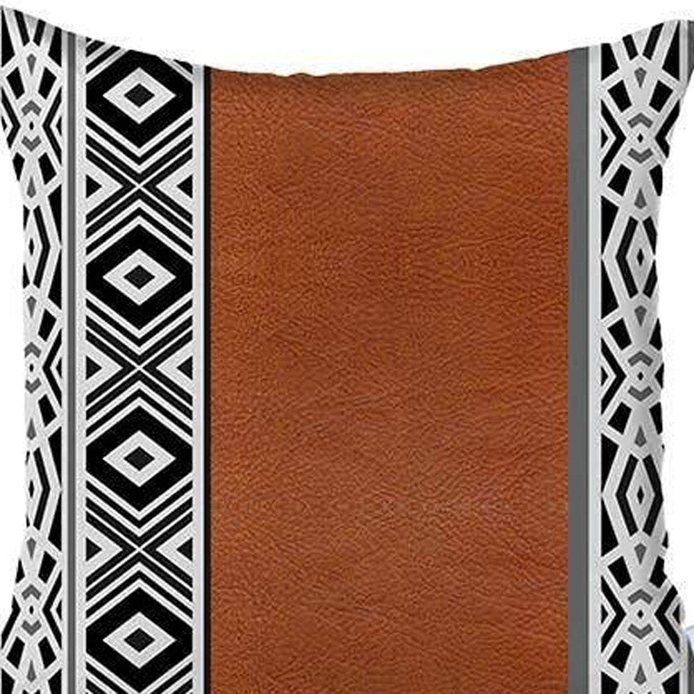 Set Of Two 18" X 18" Brown Geometric Zippered Handmade Faux Leather Throw Pillow