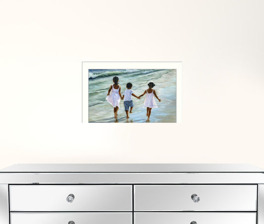 Running On The Beach 1 White Framed Print Wall Art