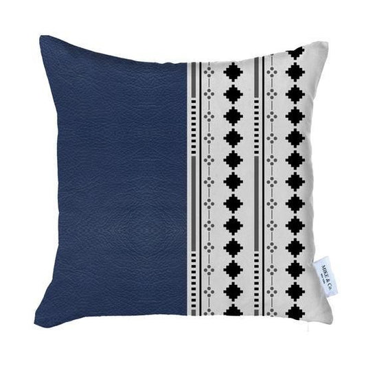 17" X 17" Navy Blue Diamond Zippered Handmade Faux Leather Throw Pillow Cover