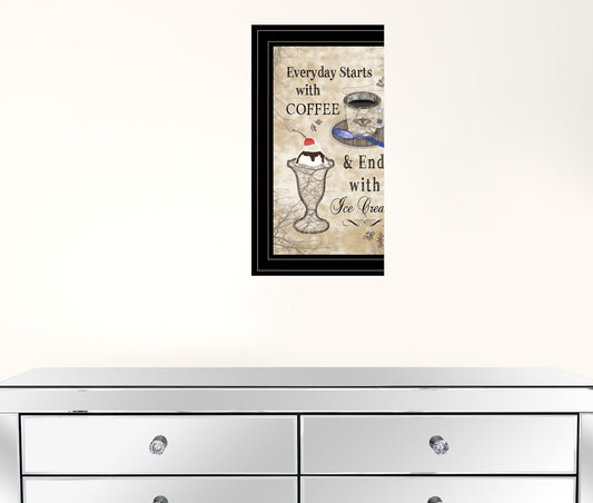 Everyday Starts With Coffee Black Framed Print Wall Art
