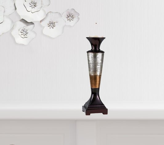 Set Of Two Silver and Brown Pillar Tabletop Pillar Candle Holder