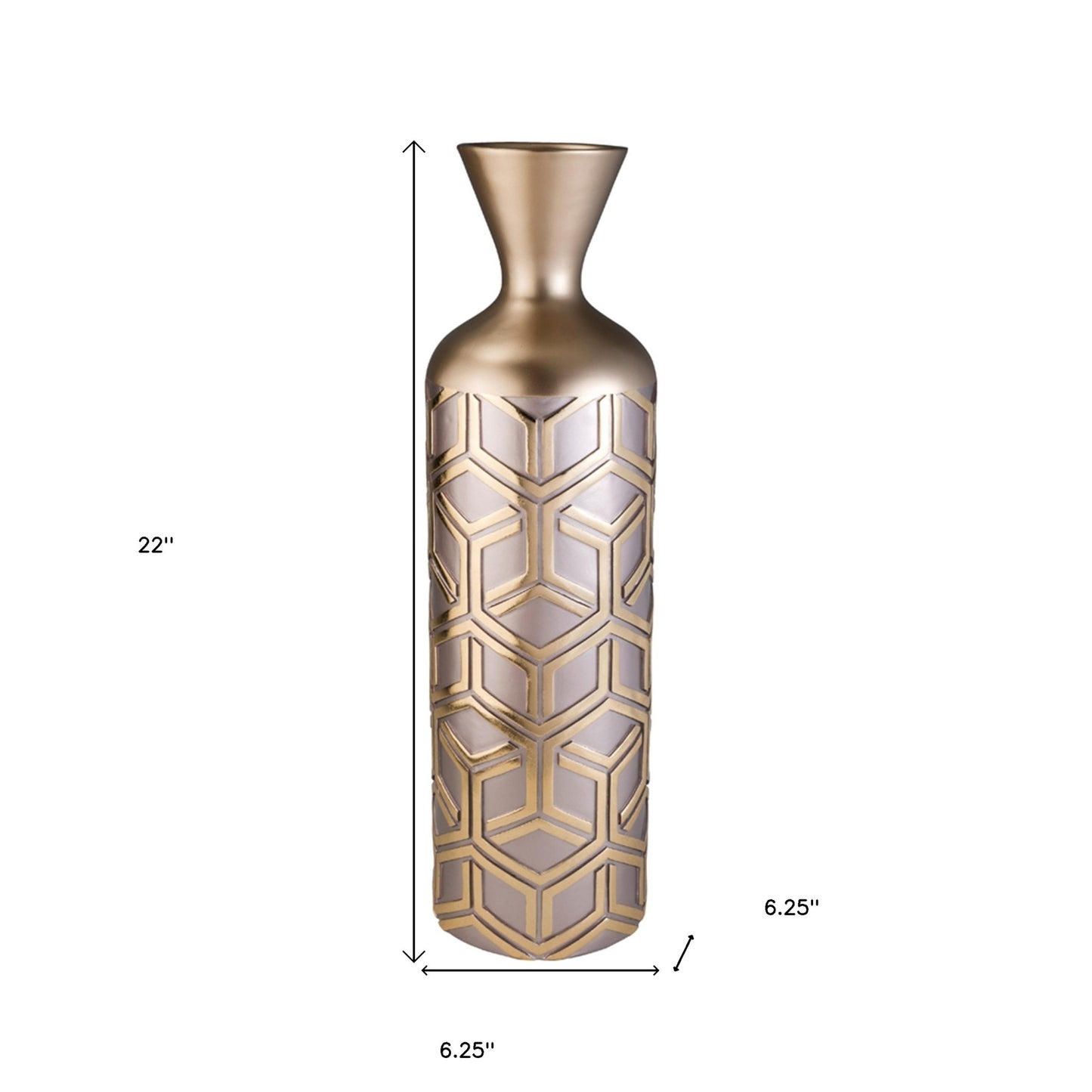 22" Gold and Brown Geometric Polyresin Floor Vase
