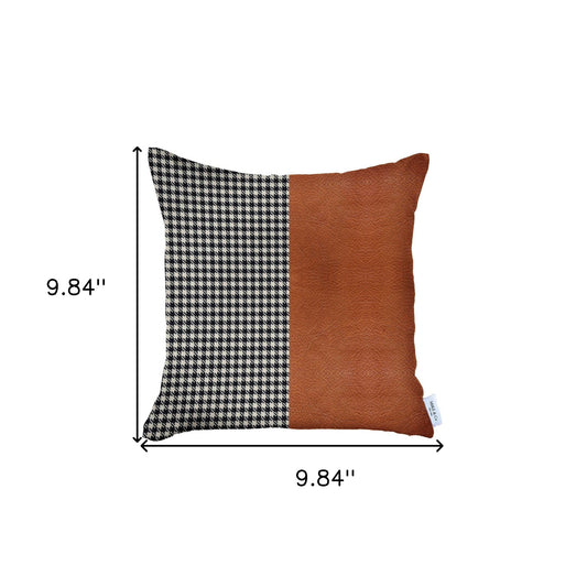 18" X 18" Brown Houndstooth Zippered Handmade Polyester Throw Pillow Cover