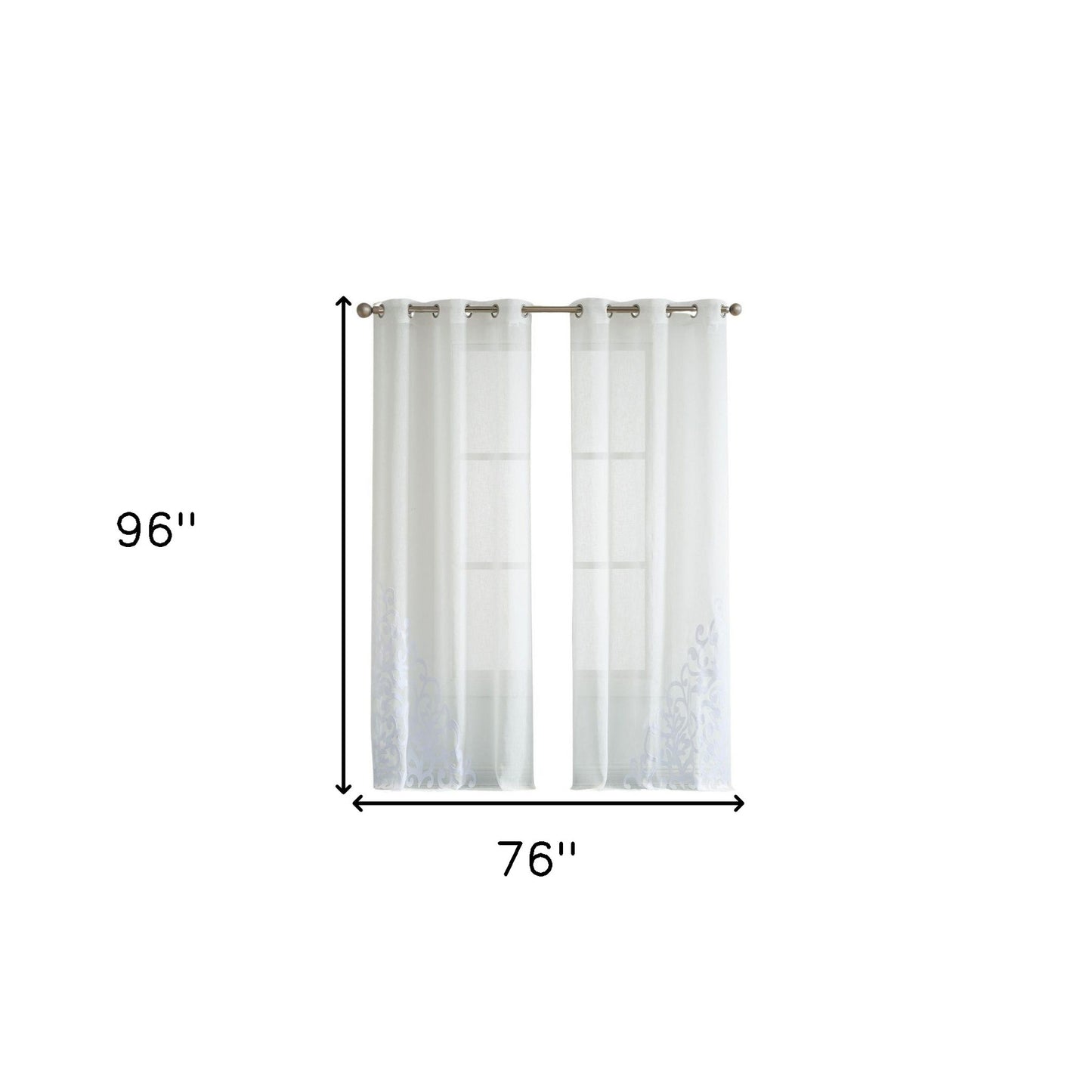 Set of Two 96" White Velvet Applique Window Panels