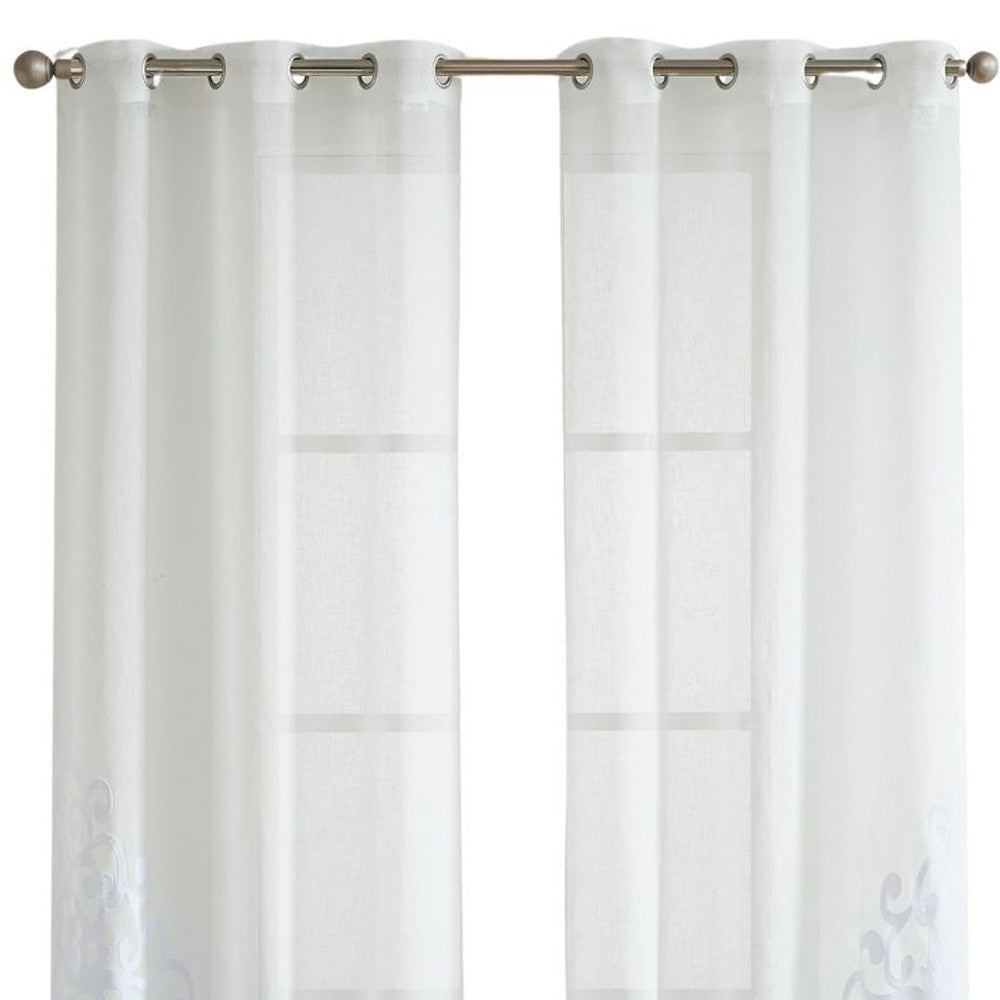 Set of Two 96" White Velvet Applique Window Panels