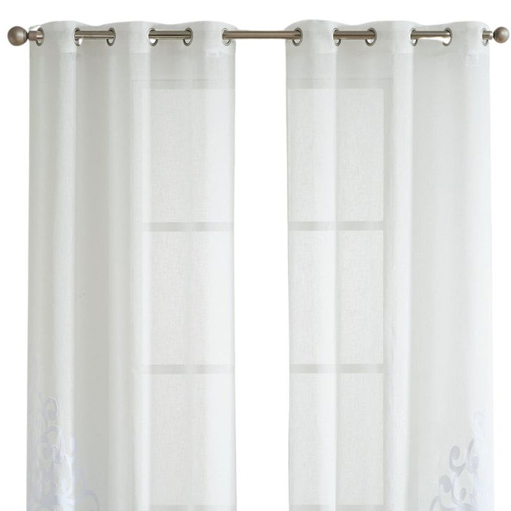 Set of Two 84" White Velvet Applique Window Panels