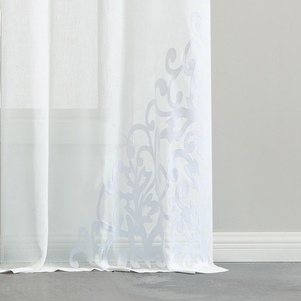 Set of Two 84" White Velvet Applique Window Panels