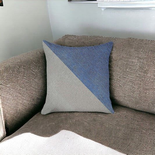 18" X 18" Blue And Grey Geometric Zippered Handmade Polyester Throw Pillow Cover