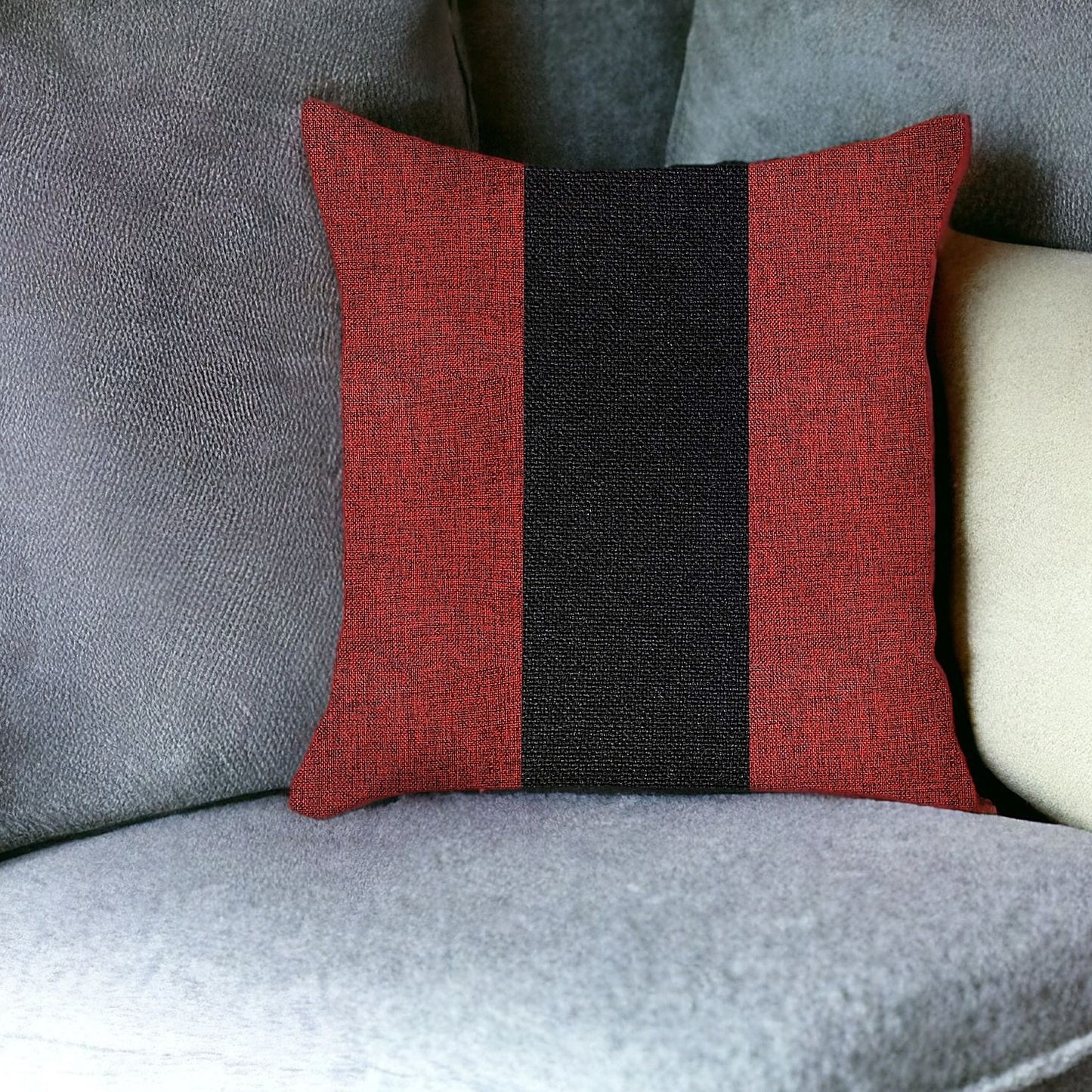 18" X 18" Black And Red Geometric Zippered Handmade Polyester Throw Pillow Cover