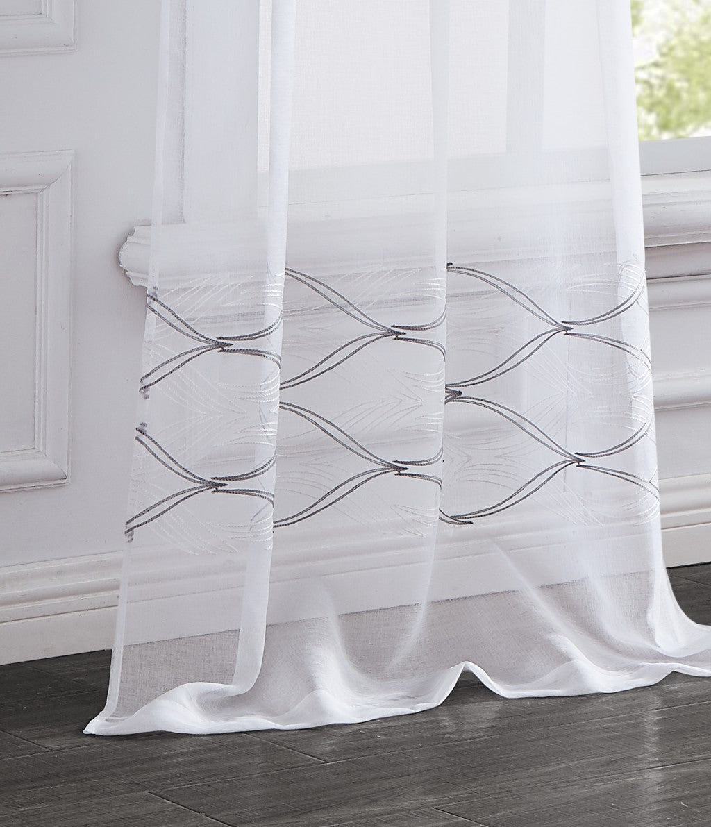 Set of Two 84" White Wave Embroidered Window Panels