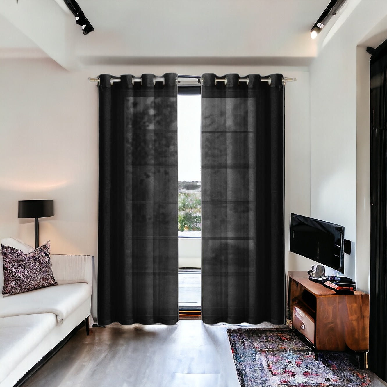 Set of Two 84" Black Solid Modern Window Panels